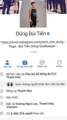 Facebook của Bùi Tiến Dũng. Ảnh: Người lao động