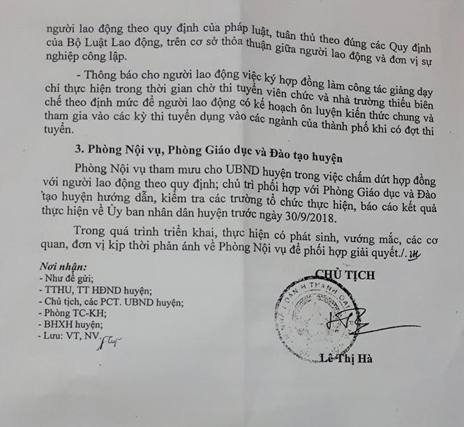 Quyết định chấm dứt hợp đồng với hàng trăm giáo viên ở huyện Thanh Oai.