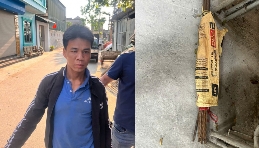 Đối tượng Bùi Văn Thiệu cùng tang vật vụ án liên quan đến vụ án trộm cắp tài sản. Ảnh: CA Bắc Ninh.