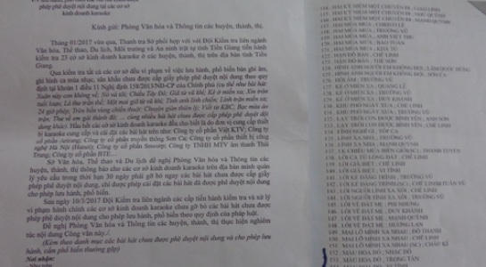 Văn bản danh sách cấm tạm dừng lưu hành các ca khúc, trong đó có ca khúc Màu hoa đỏ của nhạc sĩ Thuận Yến.