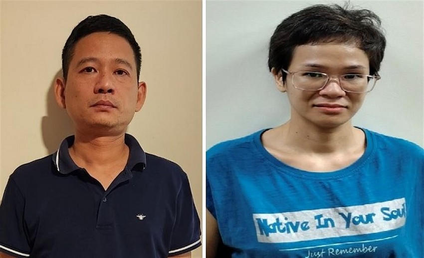 Các bị can Lê Xuân Tùng, Lê Thúy Quỳnh (từ trái qua). (Ảnh: Bộ Công an)