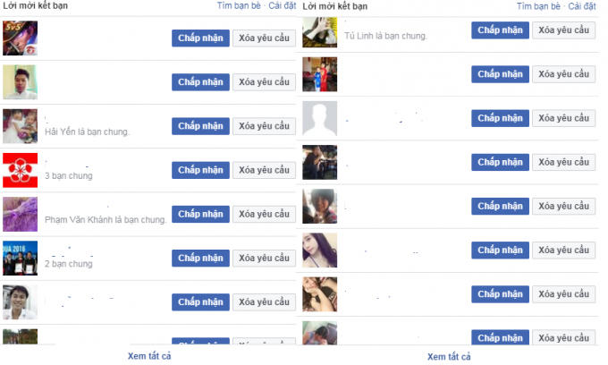Hình ảnh lời mời kết bạn trên facebook khiến người dùng cảm thấy khó chịu.