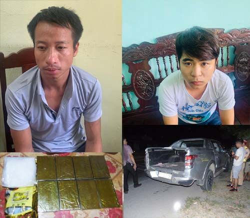 Hai đối tượng Tùng và Hưng cùng tang vật tại cơ quan điều tra