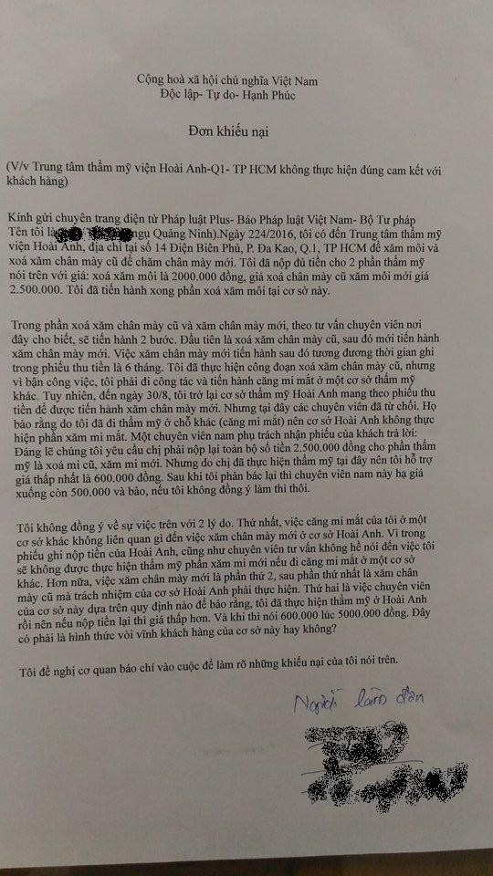 Đơn tố cáo của chị H.