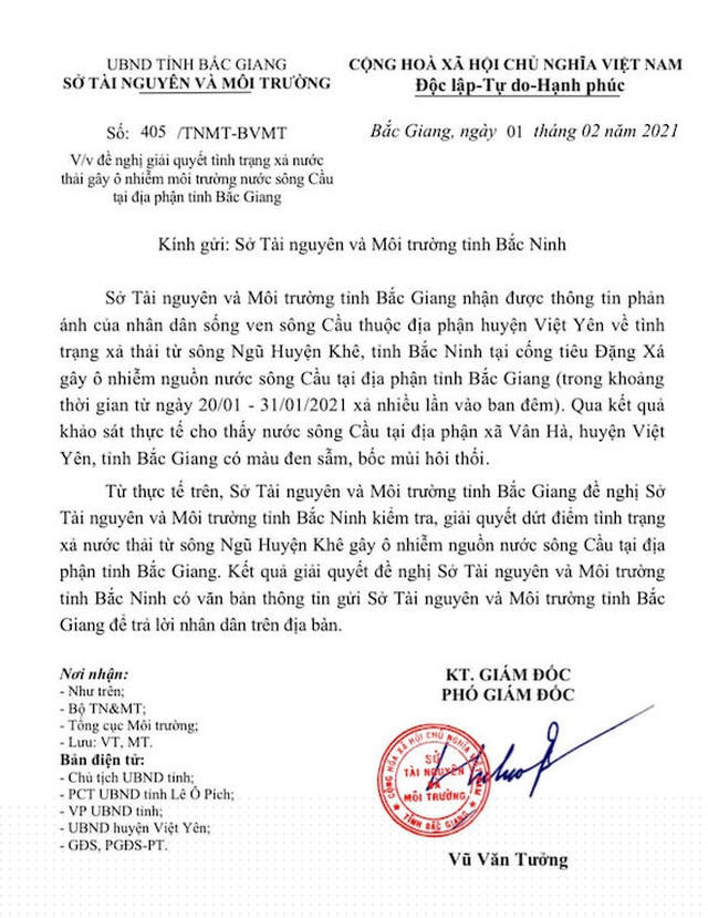 Thêm một lần Sở TN&amp;amp;MT Bắc Giang gửi công văn đến Sở TN&amp;amp;MT Bắc Ninh trong sự bất lực.
