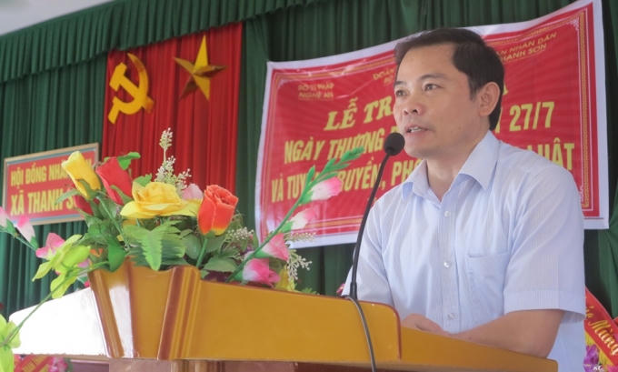 Ông Phạm Thành Chung - Phó giám đốc Sở Tư pháp Nghệ An phát biểu tại buổi lễ.