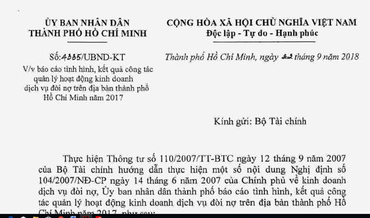 Văn bản kiến nghị của UBND TP gửi Bộ Tài chính.