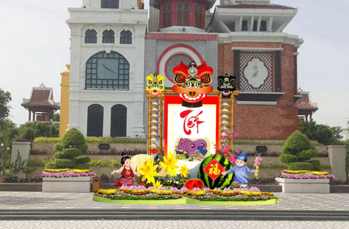 Tiểu cảnh tranh Đông Hồ tại khu vực Tháp Đồng hồ