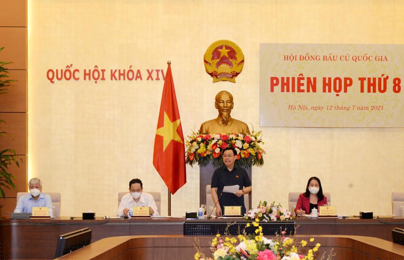 Chủ tịch Quốc hội Vương Đình Huệ phát biểu tại Phiên họp thứ 8 Hội đồng Bầu cử Quốc gia.