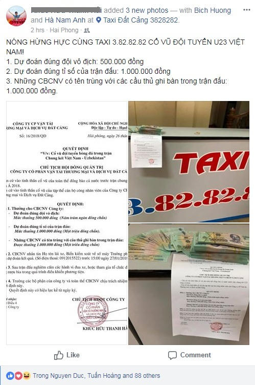 Chia sẻ trên trang cá nhân của Chủ tịch HĐQT Công ty Cổ phần Thương mại và Dịch vụ Đất Cảng.