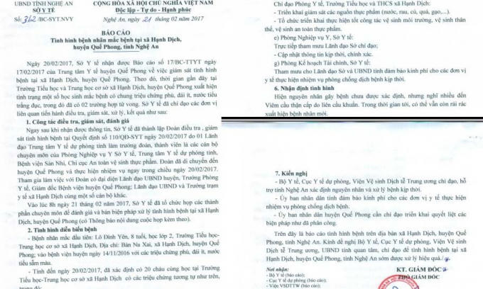 Văn bản Sở Y tế Nghệ An về sự việc. Ảnh: Văn Bình