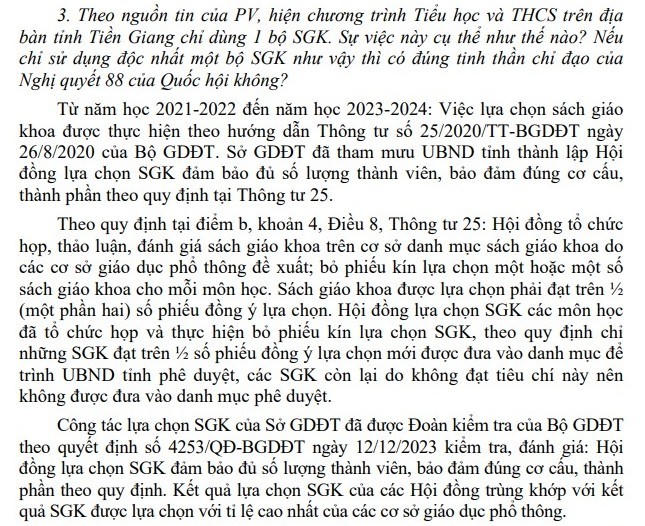 Sở GD&ĐT tỉnh Tiền Giang trả lời chệch sang hướng khác, không đúng nội dung PV yêu cầu cung cấp thông tin.
