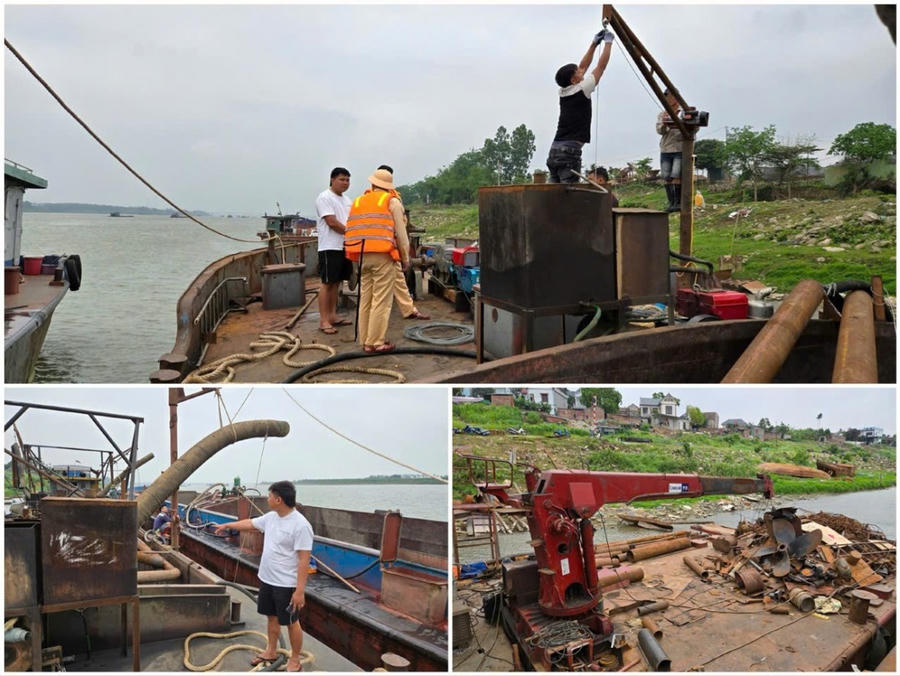 Các chủ phương tiện tự tháo bỏ các thiết bị khai thác cát. Ảnh: CACC