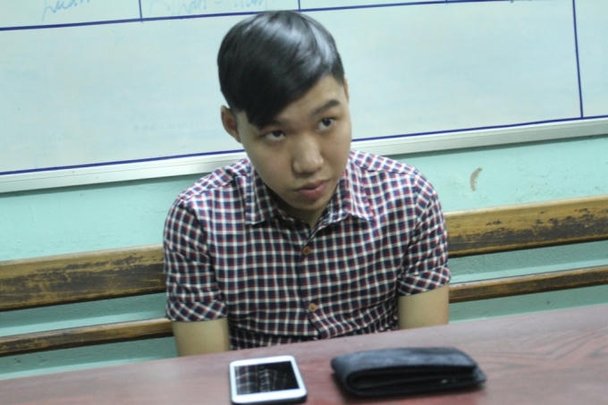 Đối tượng Lương Thái Vỹ tại cơ quan công an.