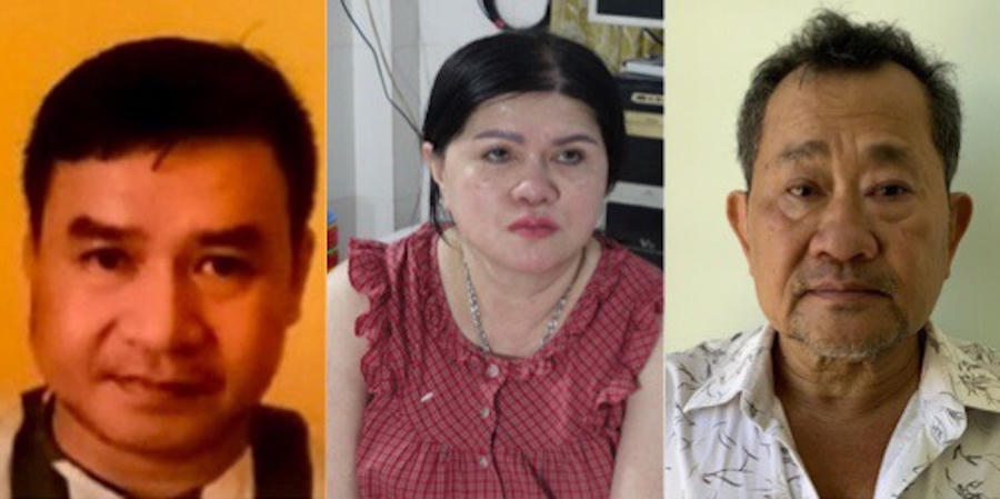 Các bị can Nguyên, Liên và Hoàng (từ trái qua) bị cáo buộc cầm đầu đường dây đánh bạc. Ảnh: Công an cung cấp.