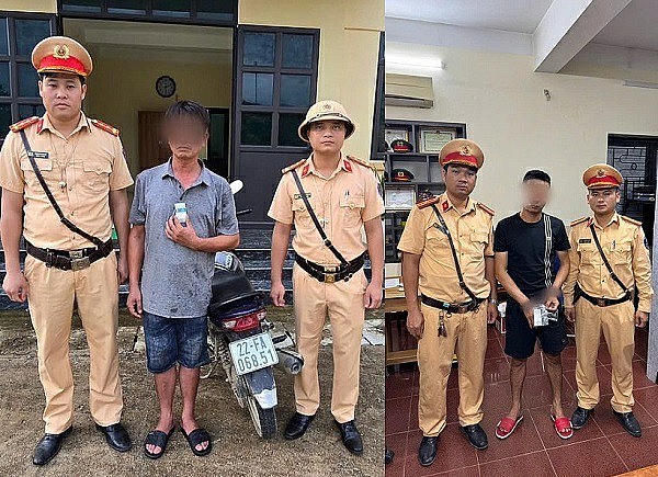 2/3 trường hợp điều khiển xe mô tô dương tính ma túy. (Ảnh: Công an Tuyên Quang).
