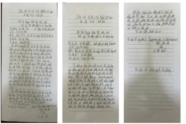 Những lá đơn tình nguyện nhập ngũ của cặp song sinh Vũ Đức Cảnh - Vũ Đức Bình, xã Quang Hưng.