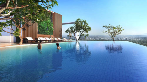 Hồ bơi tràn bờ nước ấm kết hợp jacuzzi