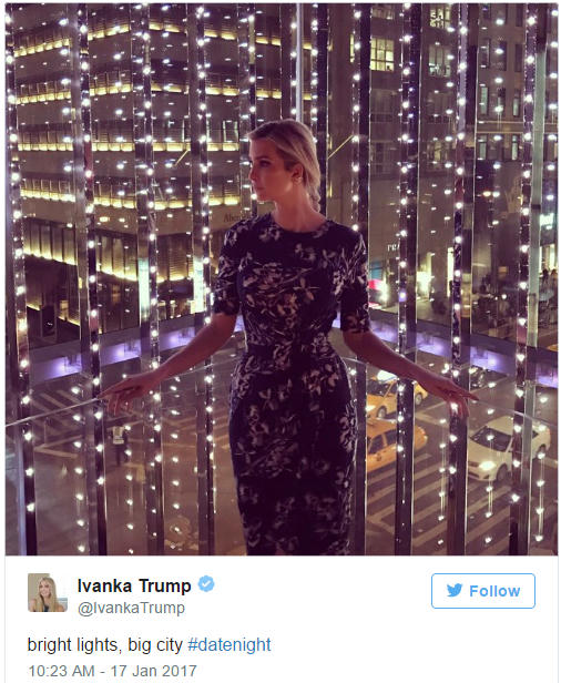 Ivanka "thật" chia sẻ ảnh chụp lộng lẫy của cô tại một nhà hàng ở Washington DC. (Ảnh: Twitter)