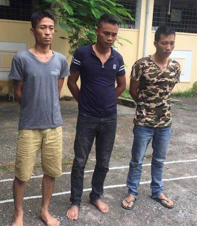 Ba đối tượng Phạm Văn Quân, Trần Văn Châu, Đào Quang Tiến tại cơ quan công an.