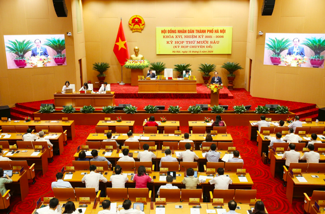 Quang cảnh kỳ họp thứ 16 (kỳ họp chuyên đề) của HĐND TP.Hà Nội khóa XVI, nhiệm kỳ 2021-2026. Ảnh hanoi.gov.vn