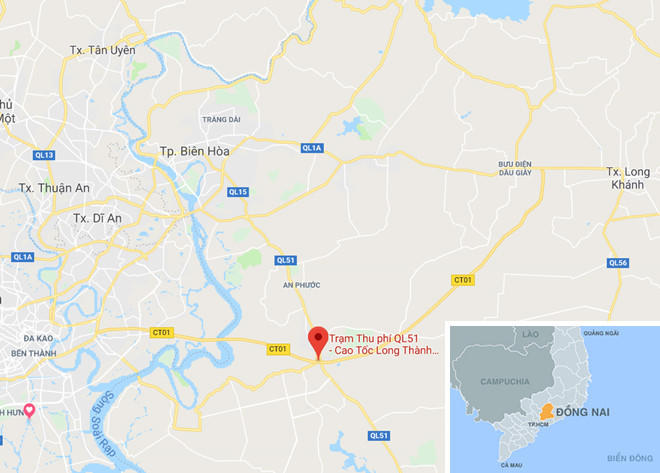 Trạm thu phí đường cao tốc TP.HCM - Long Thành - Dầu Giây, nơi xảy ra vụ việc. Ảnh: Google Maps. 