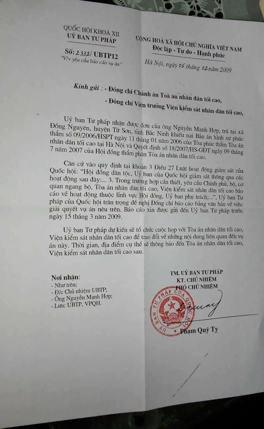 Công văn của Ủy ban Tư pháp Quốc hội