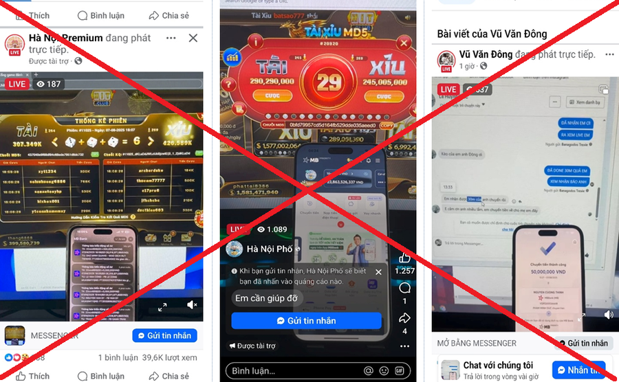 Một số tài khoản facebook phát trực tiếp quá trình đánh bạc trực tuyến và hứa hẹn giúp đỡ người chơi. (Ảnh: CAHY)