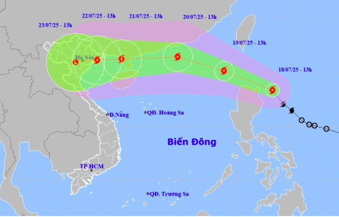 Hình ảnh và hướng di chuyển của bão Wipha (Ảnh: NCHMF).