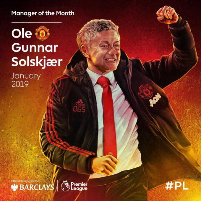 Solskjaer được BTC Ngoại hạng Anh bầu là HLV xuất sắc nhất tháng 1/2019.