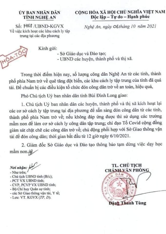 Nghệ An kích hoạt các điểm cách ly tập trung tại các địa phương