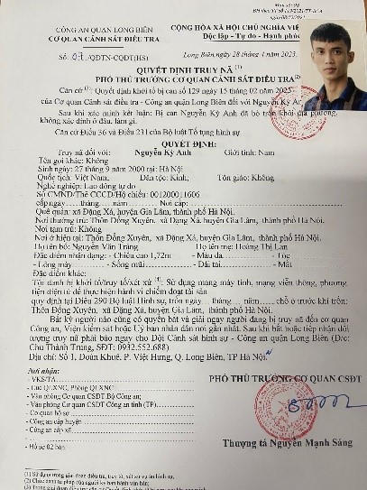 Quyết định truy nã đối tượng Nguyễn Kỳ Anh