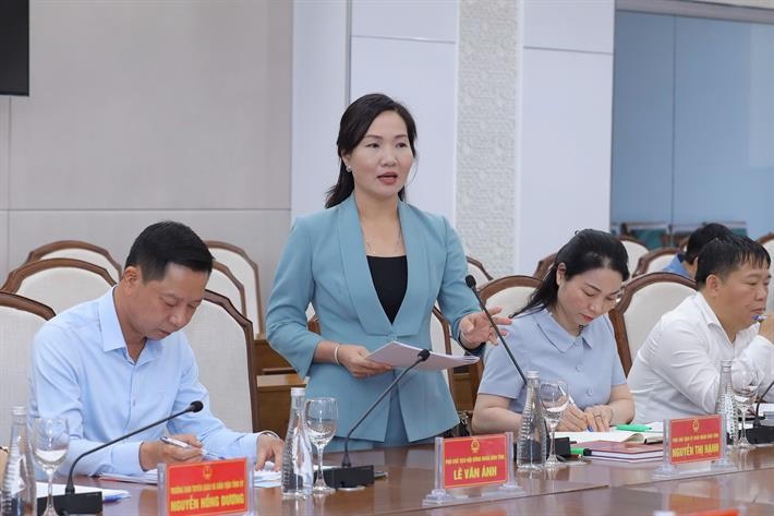 Phó Chủ tịch UBND tỉnh Quảng Ninh Nguyễn Thị Hạnh báo cáo tại buổi làm việc.