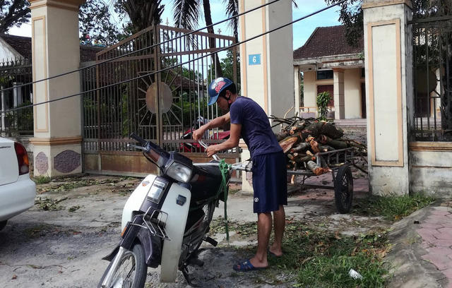 Chất củi lên xe đưa về nhà.