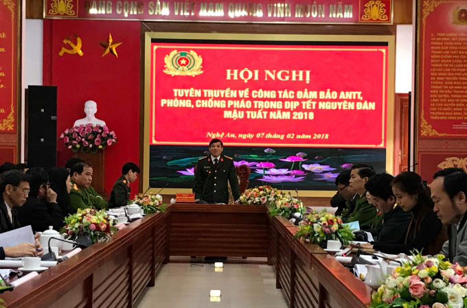 Đại tá Lê Khắc Thuyết - PGĐ Công an tỉnh Nghệ An chủ trì Hội nghị.