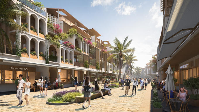 Những nhà phố thương mại tại Paradise Walk sẽ sử dụng những vật liệu thân thiện với môi trường. Ảnh phối cảnh minh họa