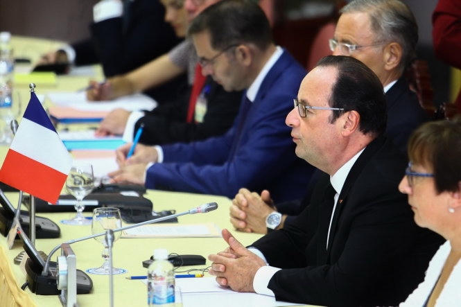 Tổng thống François Hollande tại buổi hội đàm. (Ảnh: Nguyễn Khánh)