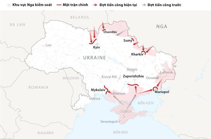 Khu vực Nga kiểm soát tính tới thời điểm 3h ngày 4/3 (giờ Việt Nam). Đồ họa: New York Times.