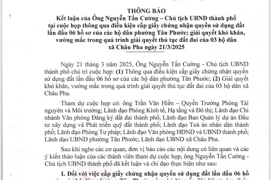 Thông báo Kết luận của UBND TP Phú Mỹ