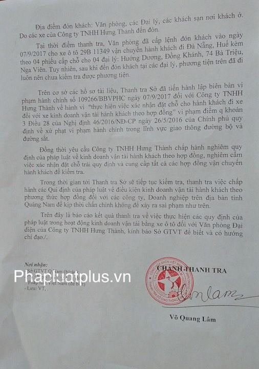 Báo cáo của Thanh tra Sở GTVT Quảng Nam.