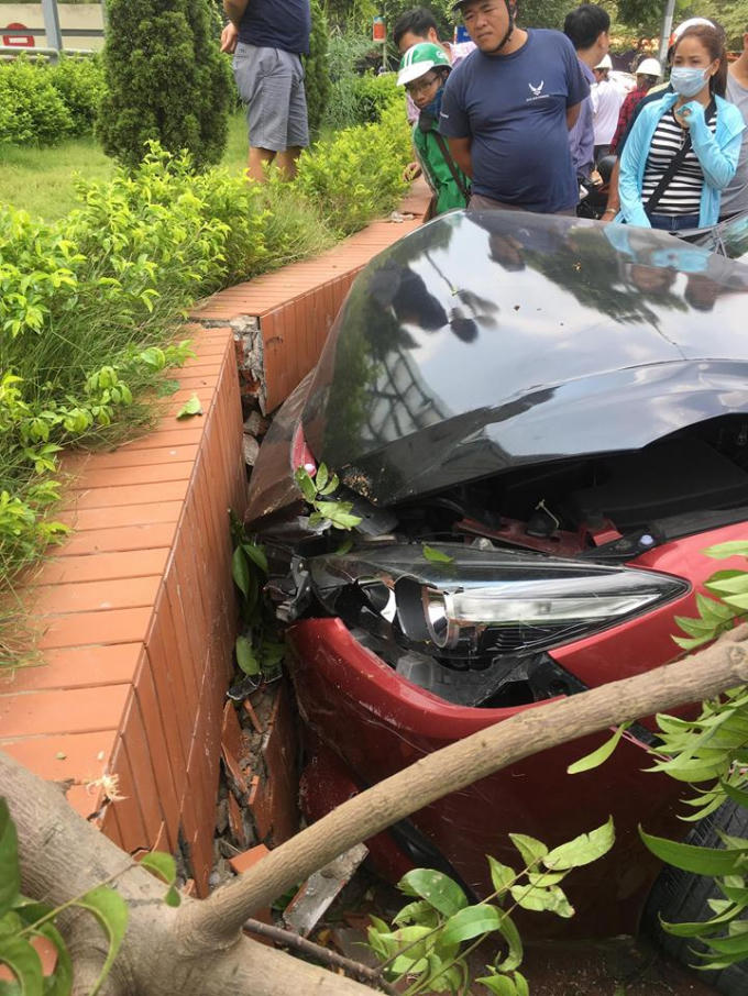 Đâm đổ tường và cây xanh.