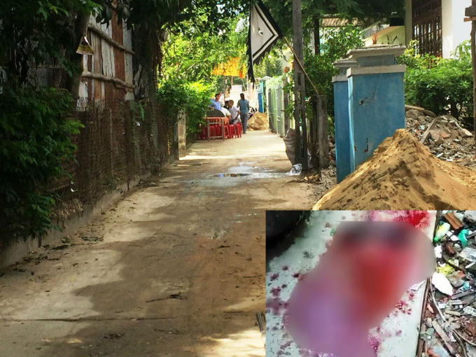 Sau khi đâm anh Thái bị đâm gục ngã trên vũng máu (ảnh nhỏ), anh D. treo cổ tự tử tại nhà riêng.
