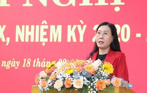 Bí thư Tỉnh ủy Quảng Ngãi Bùi Thị Quỳnh Vân phát biểu tại hội nghị. (Ảnh: Báo Nhân dân)