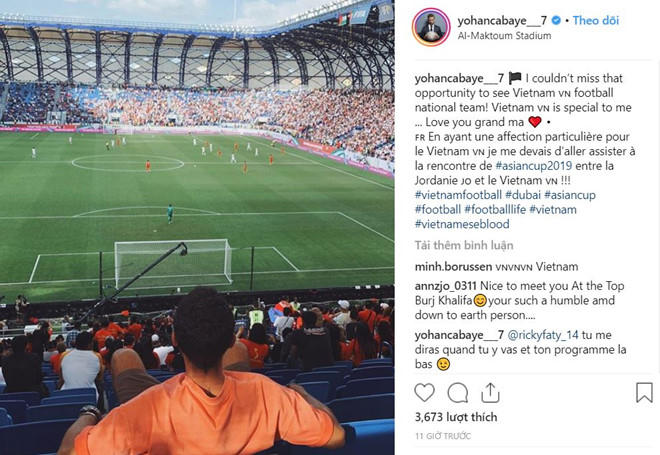 Cabaye đến xem đội tuyển Việt Nam thi đấu tại Asian Cup 2019.