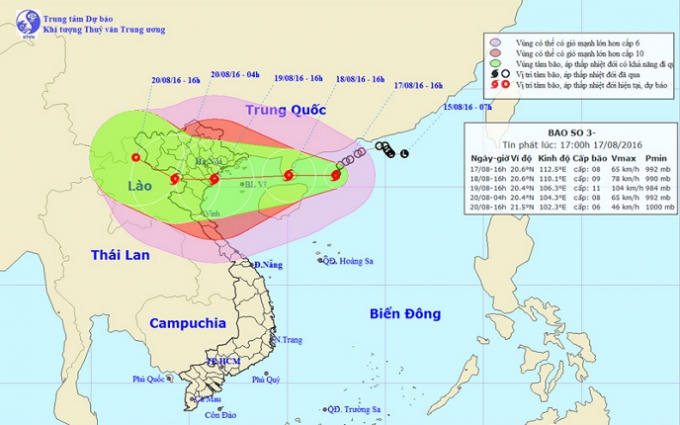 Tâm bão đang đổ bộ vào đất liền, ảnh hưởng đến các tỉnh từ Quảng Ninh đến Nghệ An.
