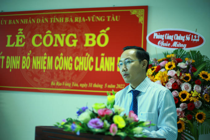 Ông Nguyễn Văn Mạnh, tân Giám đốc Sở Tư Pháp tỉnh Bà Rịa – Vũng Tàu phát biểu tại buổi lễ.