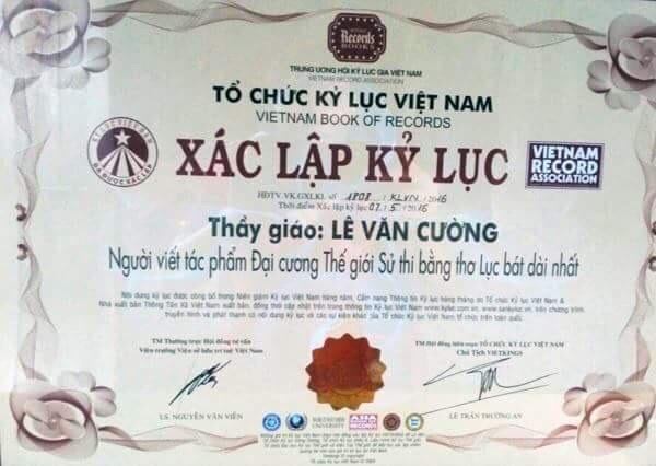 7/5/2016, VietKings đã trao bằng xác lập Kỷ lục Việt Nam cho thầy Cường.