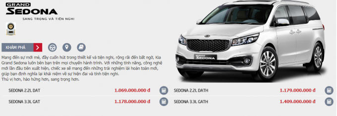 Gi&aacute; xe Kia Sedona mới nhất th&aacute;ng 3/2018.