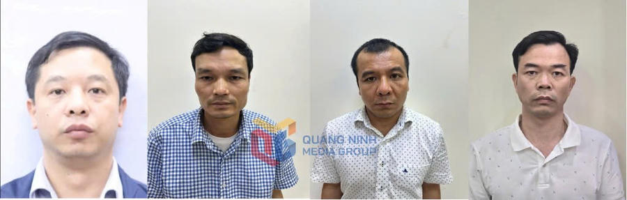 Từ trái qua phải là các bị can: Tặng, Tiến, Huy và Chuẩn. Ảnh : QMG: Quảng Ninh.