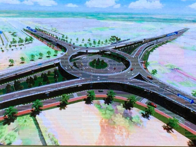 Phối cảnh nút giao vòng xuyến 2 tầng nối các trục giao thông.